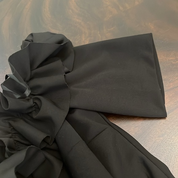 Xscape Off-the-Shoulder Ruffle Neck Short Sleeve Stretch Scuba Crepe Dress - Picture 15 of 16